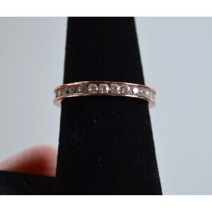 IBB CN 925 Rose Gold Tone Band Ring N925 w/ Clear Rhinestones Size 6.75